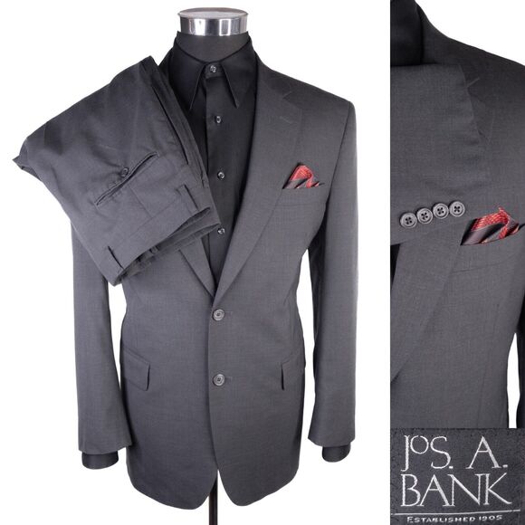 Jos A Bank 2-Pcs Solid Gray Suit Jacket Blazer Jacket Size 41R/S Pants 34X31